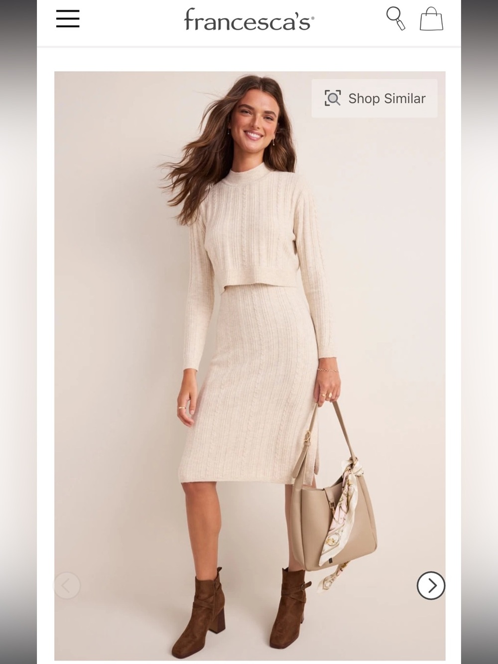 Francesca's Collections Cream Ribbed Knit Midi Dress